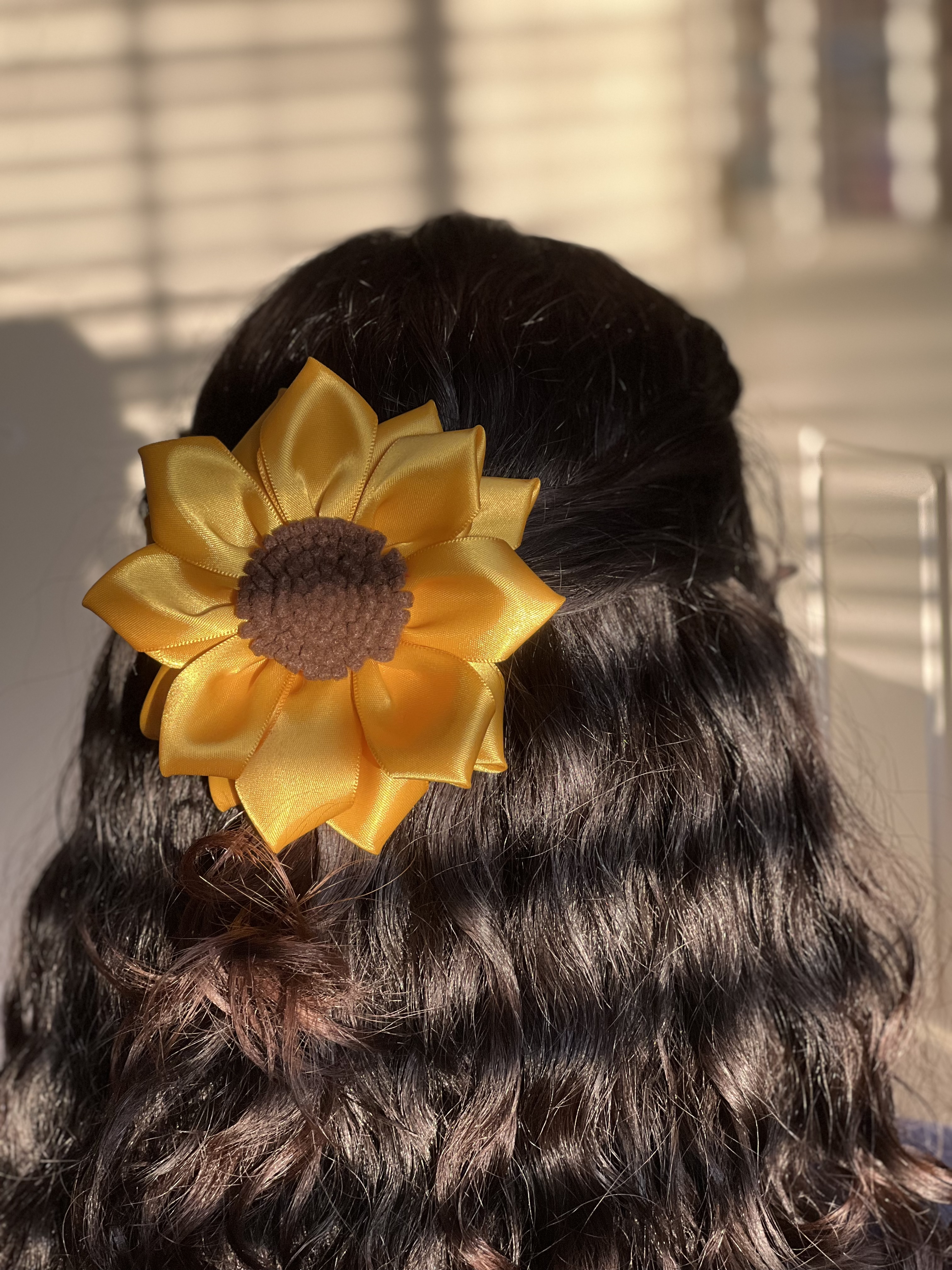 Satin sunflower hair clip