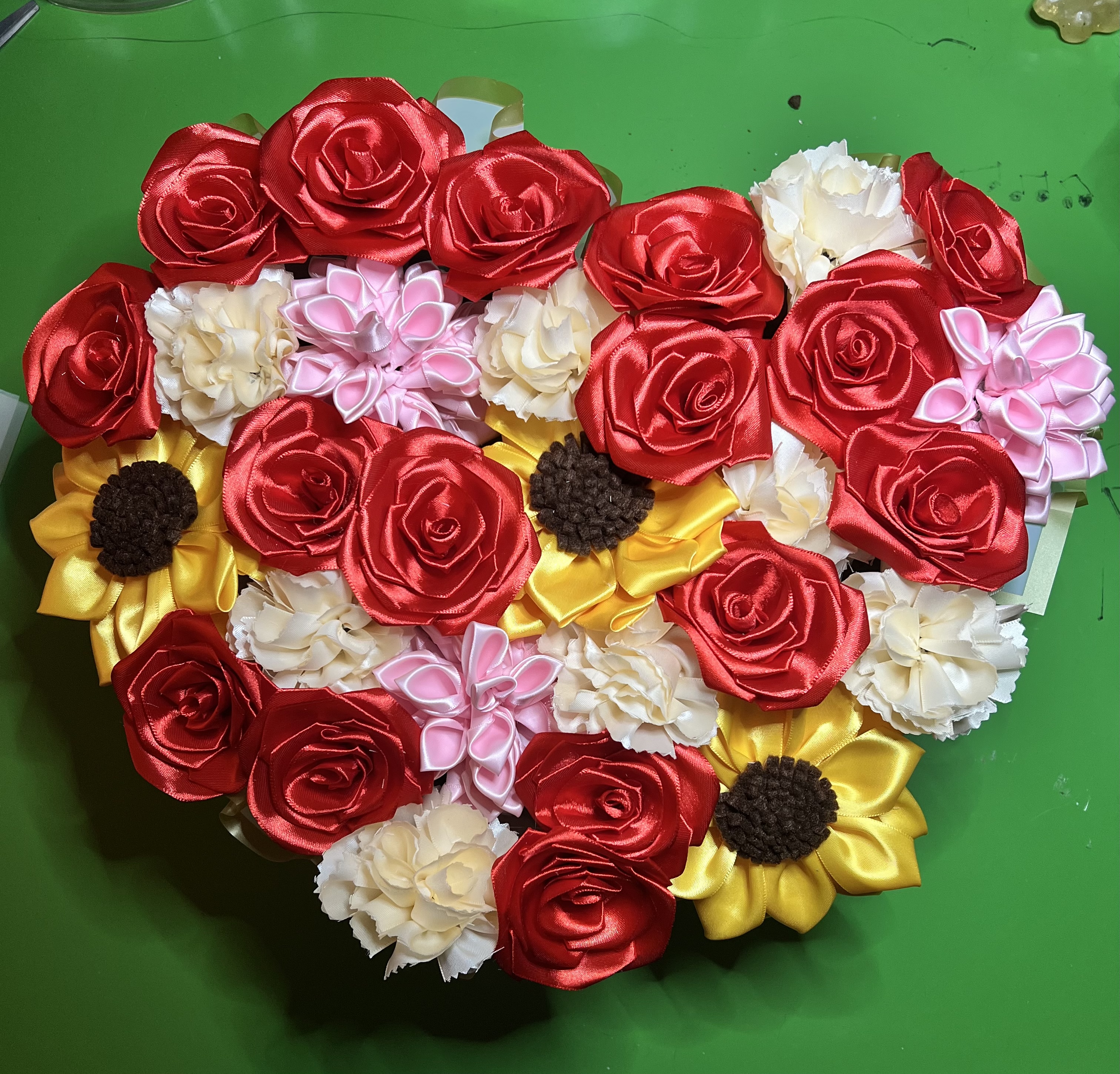 Heart-shaped satin flower arrangement